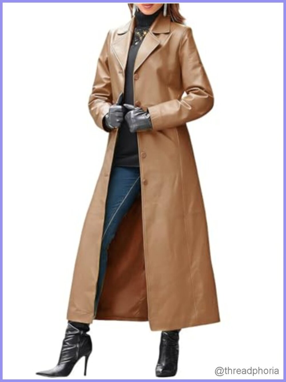 Faux Leather Trench Coat Long Maxi Button Down Overcoat
